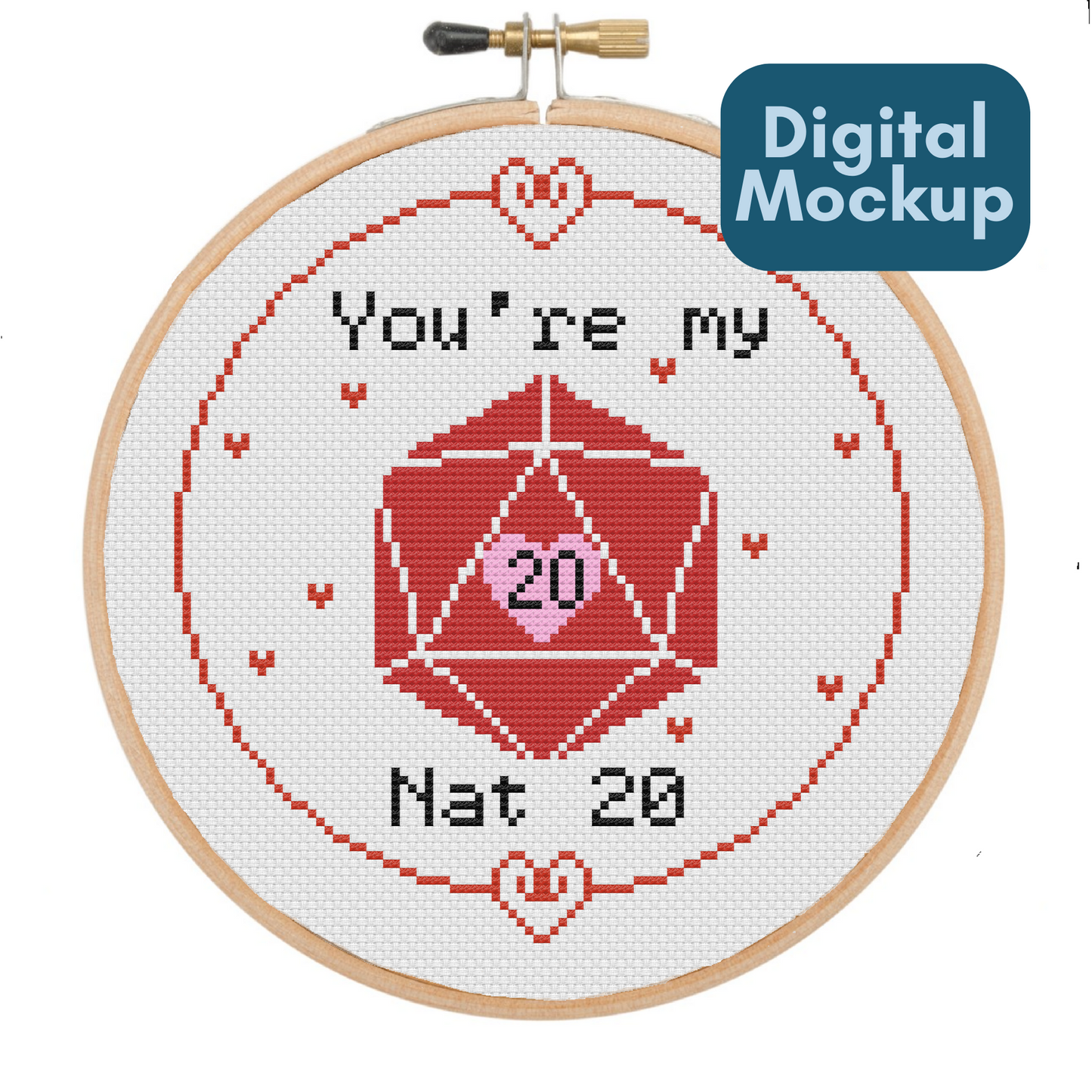 You're my Nat 20 - Nerdy themed Valentine's Cross Stitch - Cross Stitch Pattern - Tabletop game themed