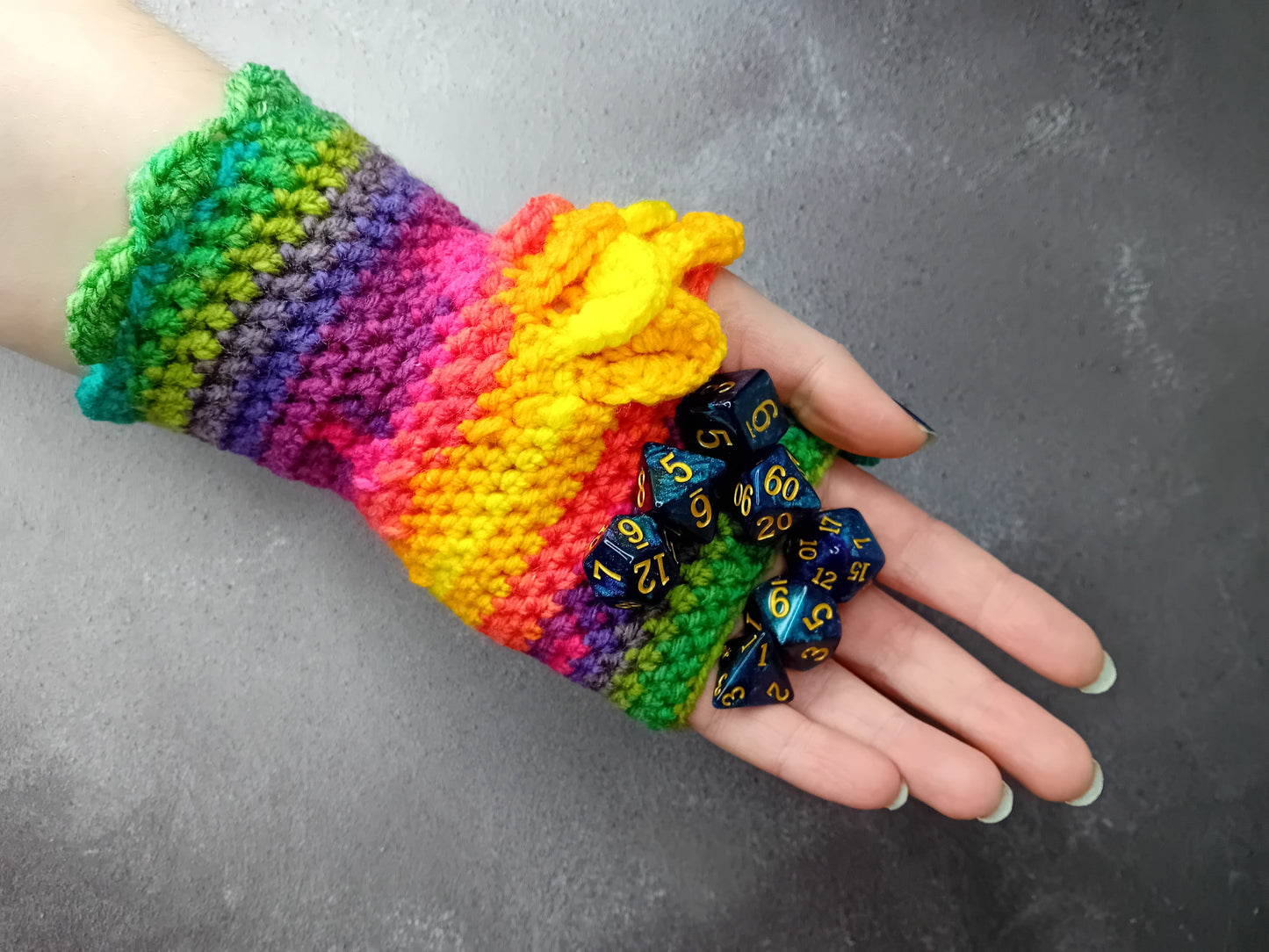 Custom Crocheted Dragon-Scale Fingerless Gloves