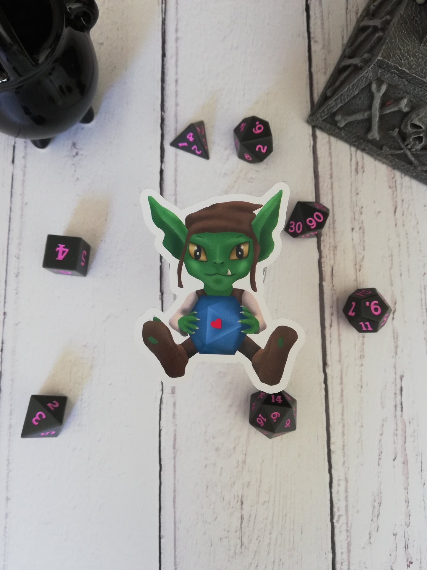 Dice goblin sticker - Goblin sticker - D20 sticker - Nerdy heart sticker