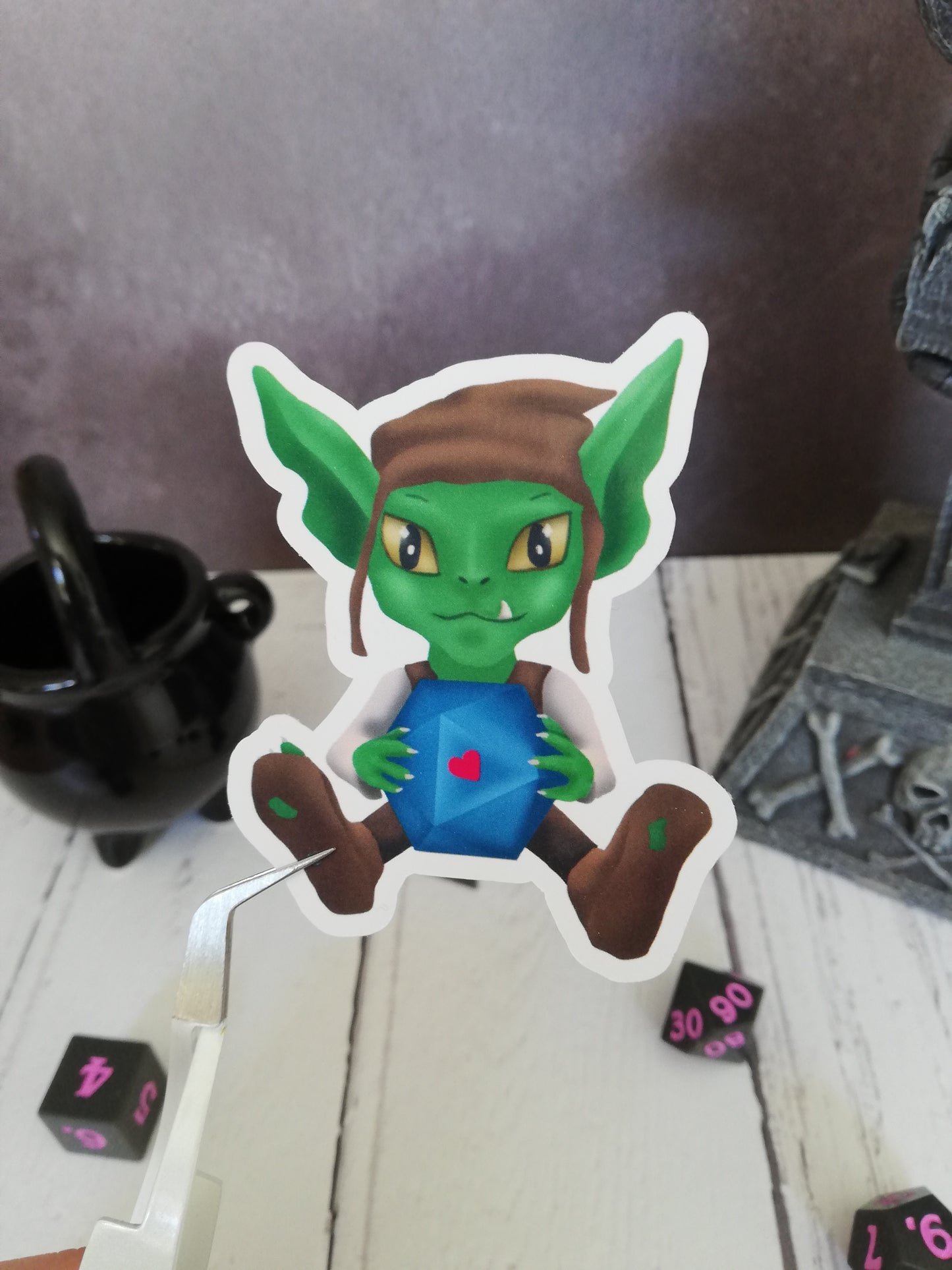 Dice goblin sticker - Goblin sticker - D20 sticker - Nerdy heart sticker