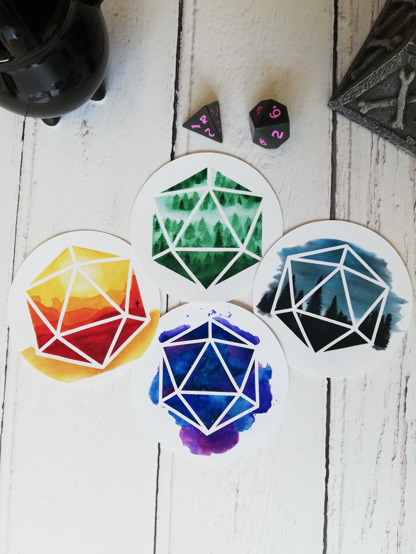 Watercolour D20 sticker bundle