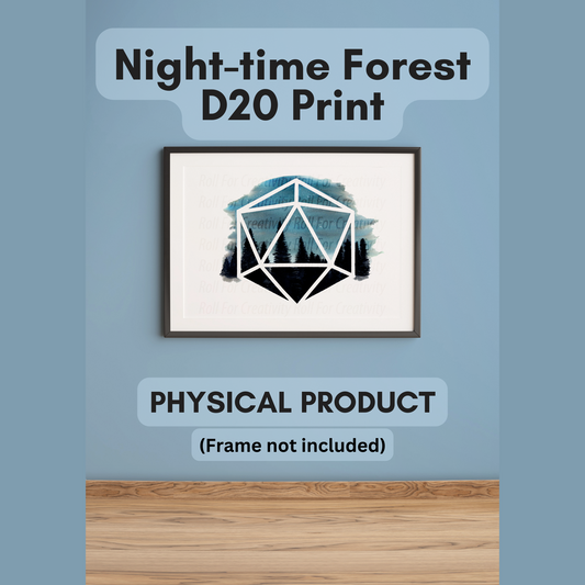 Night-time Woods D20 Print - Colourful D20 Print for TTRPG Players