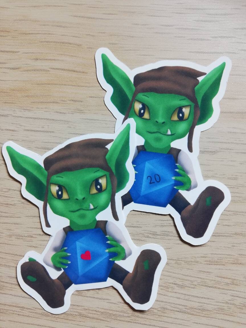 Dice goblin sticker - Goblin sticker - D20 sticker - Nerdy heart sticker