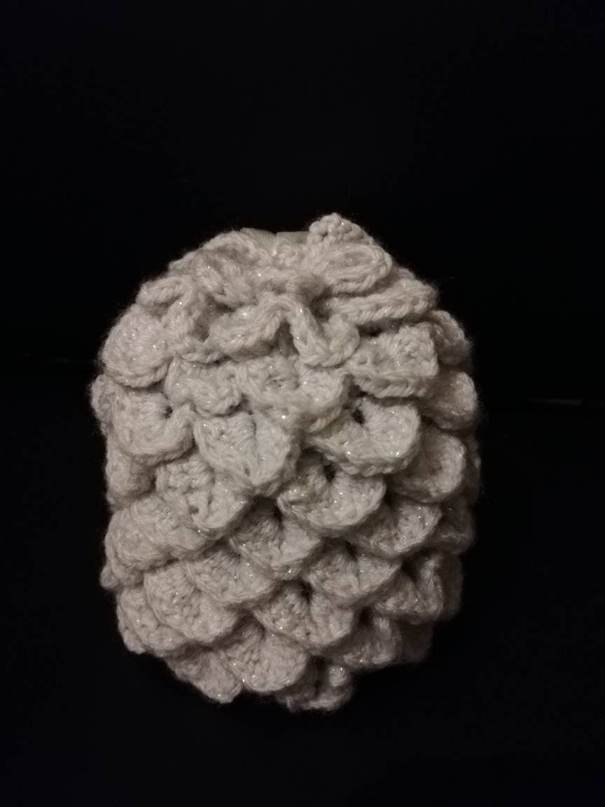 Frost Dragon Egg Dice Bag! - Silver and White // Crocheted scale effect bag, handmade, great for dice storage