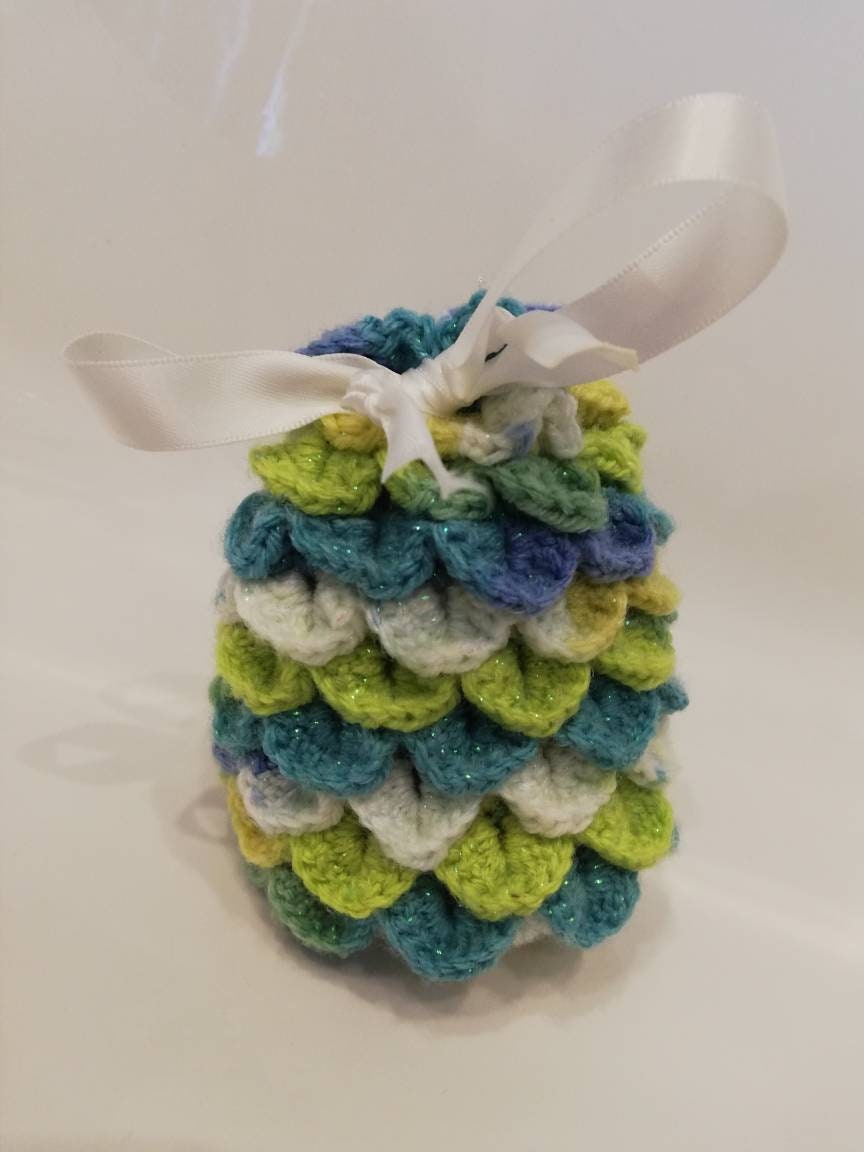 Forest Lake Dragon Egg Dice Bag! - With Twinkle Yarn // Crocheted scale effect bag, handmade, great for dice storage