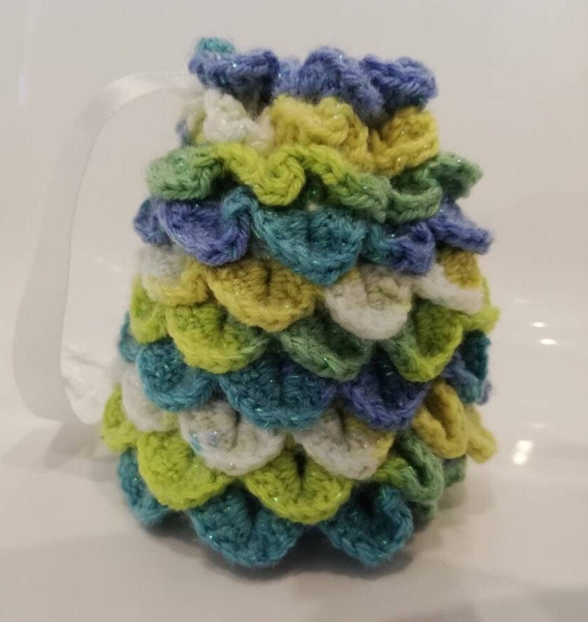 Forest Lake Dragon Egg Dice Bag! - With Twinkle Yarn // Crocheted scale effect bag, handmade, great for dice storage