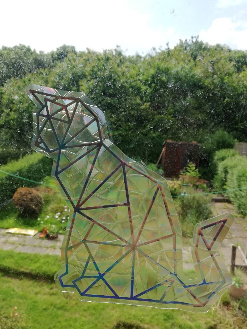 Geometric Cat Suncatcher Sticker - Easy to use window rainbow maker