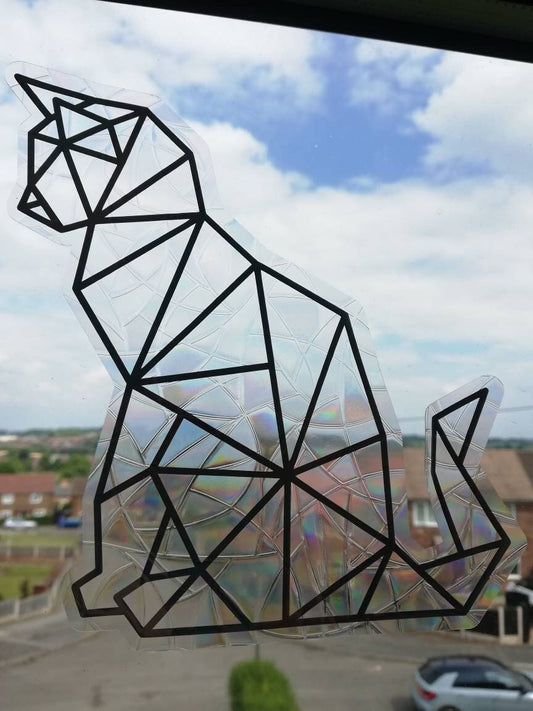 Geometric Cat Suncatcher Sticker - Easy to use window rainbow maker