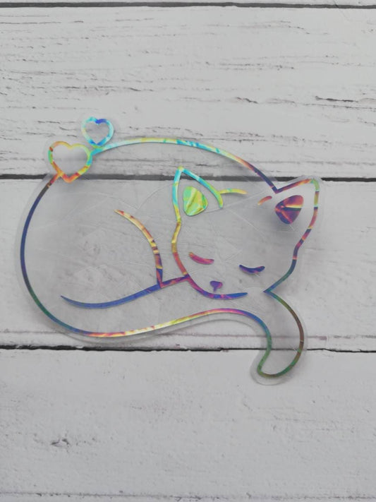 Sleeping Cat Suncatcher Sticker - Easy to use window rainbow maker