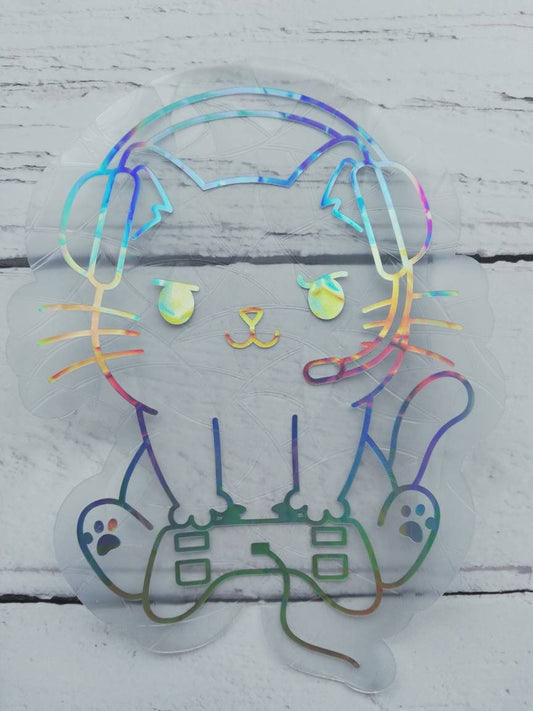 Gaming Cat Suncatcher Sticker - Easy to use window rainbow maker