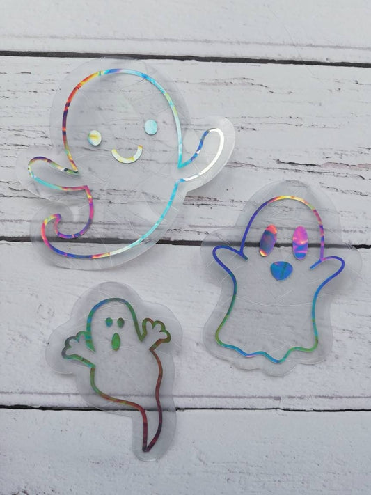 Trio of Ghosts Suncatcher Sticker - Easy to use window rainbow maker || Halloween window decoration