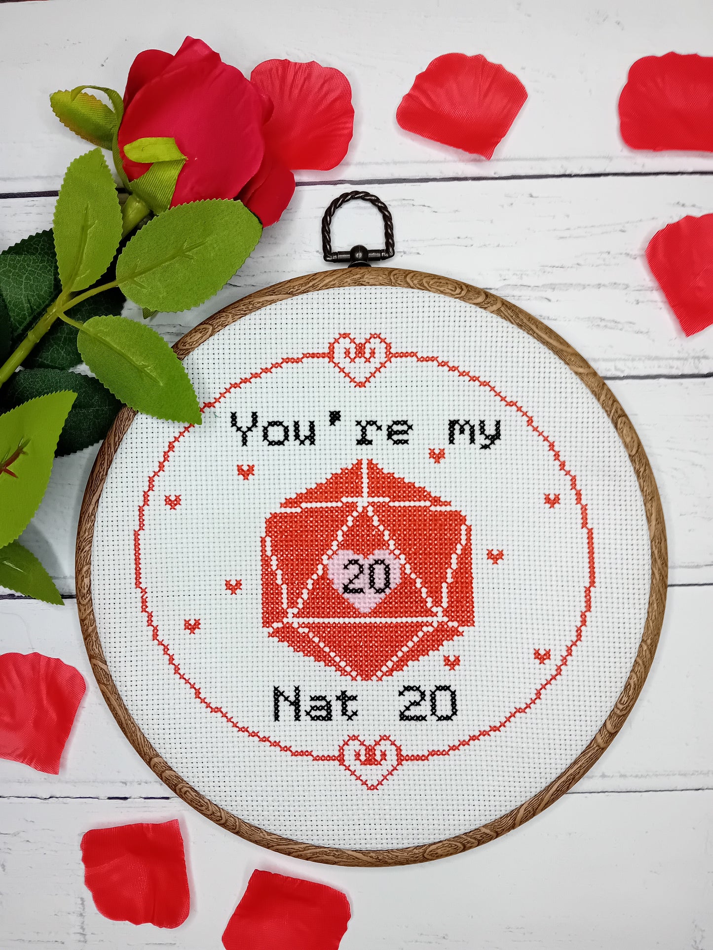 You're my Nat 20 - Nerdy themed Valentine's Cross Stitch - Cross Stitch Pattern - Tabletop game themed