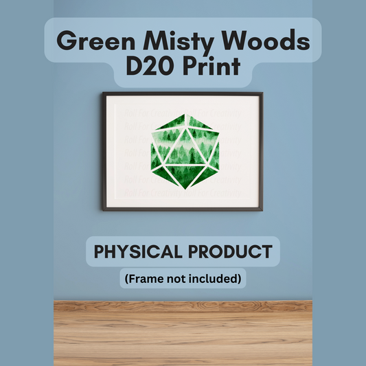 Green Misty Woods D20 A4 Print - Colourful D20 Print for TTRPG Players