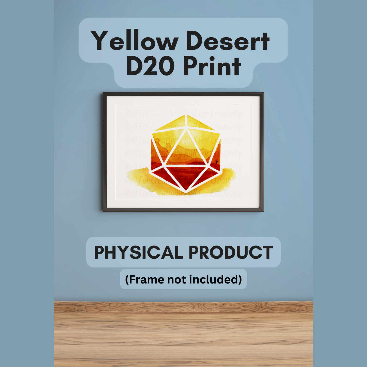 Yellow Desert D20 A5  Print - Colourful D20 Print for TTRPG Players