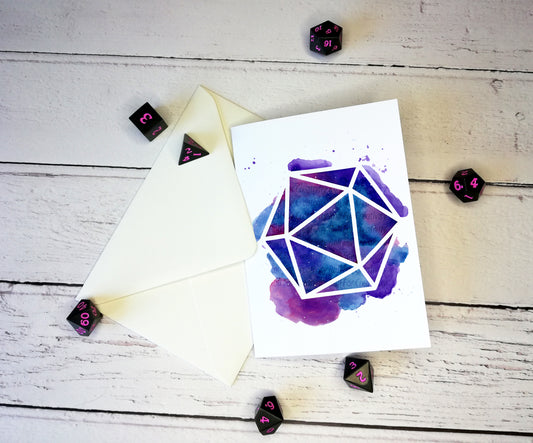Watercolor Galaxy D20 A6 Landscape Greetings Card  - Blank Inside for Custom Messages