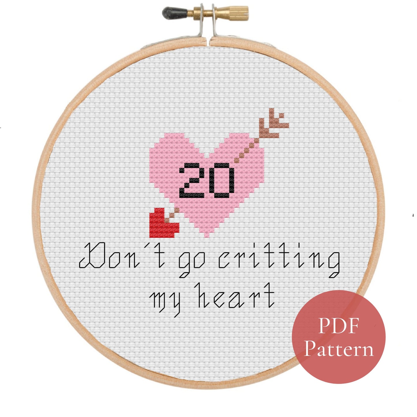 Don't go critting my heart - You got a Crit on my heart - Nerdy heart cross stitch
