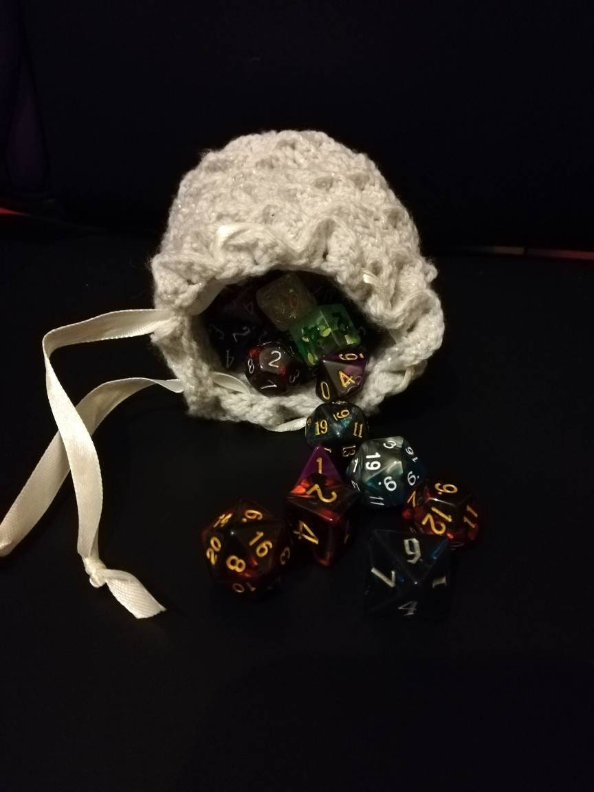 Frost Dragon Egg Dice Bag! - Silver and White // Crocheted scale effect bag, handmade, great for dice storage