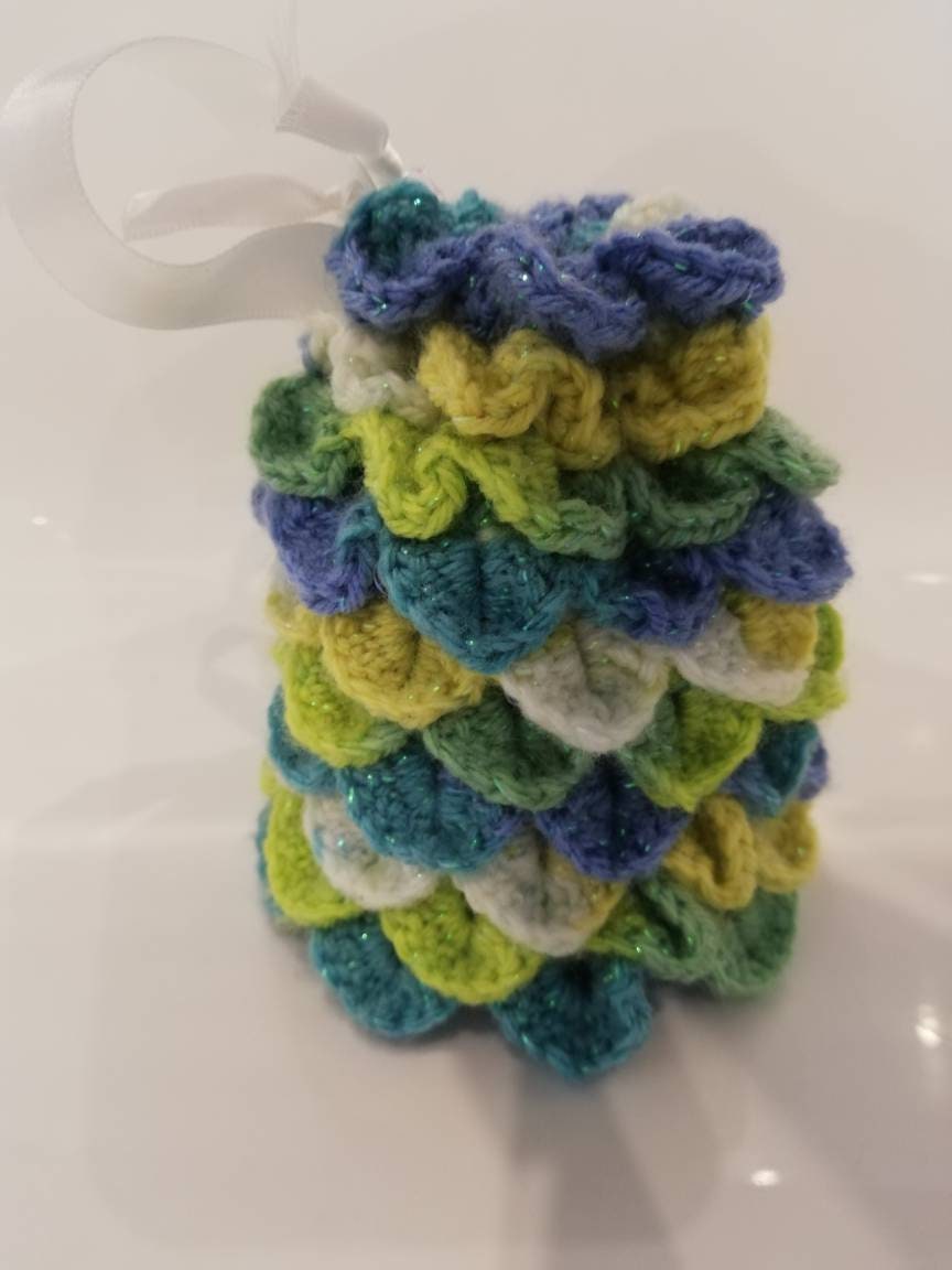 Forest Lake Dragon Egg Dice Bag! - With Twinkle Yarn // Crocheted scale effect bag, handmade, great for dice storage