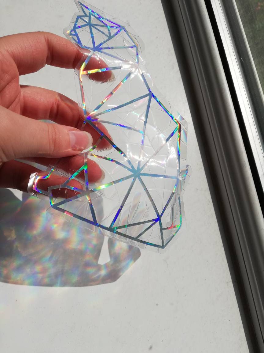 Geometric Cat Suncatcher Sticker - Easy to use window rainbow maker