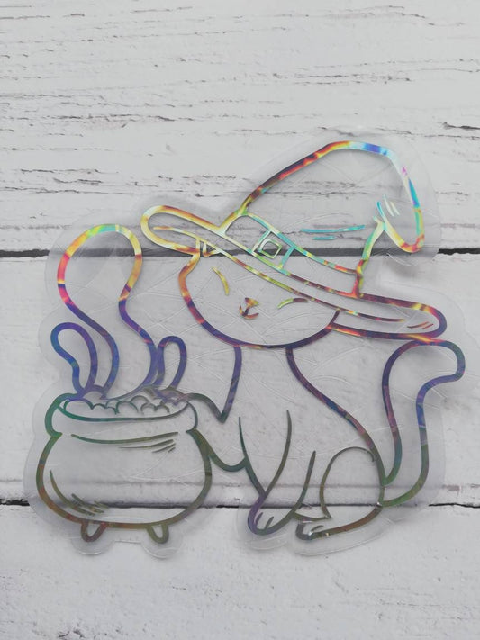 Witch Cat Suncatcher Sticker - Easy to use window rainbow maker