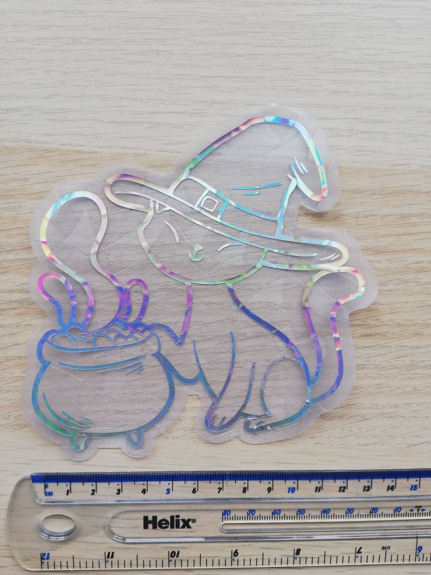 Witch Cat Suncatcher Sticker - Easy to use window rainbow maker