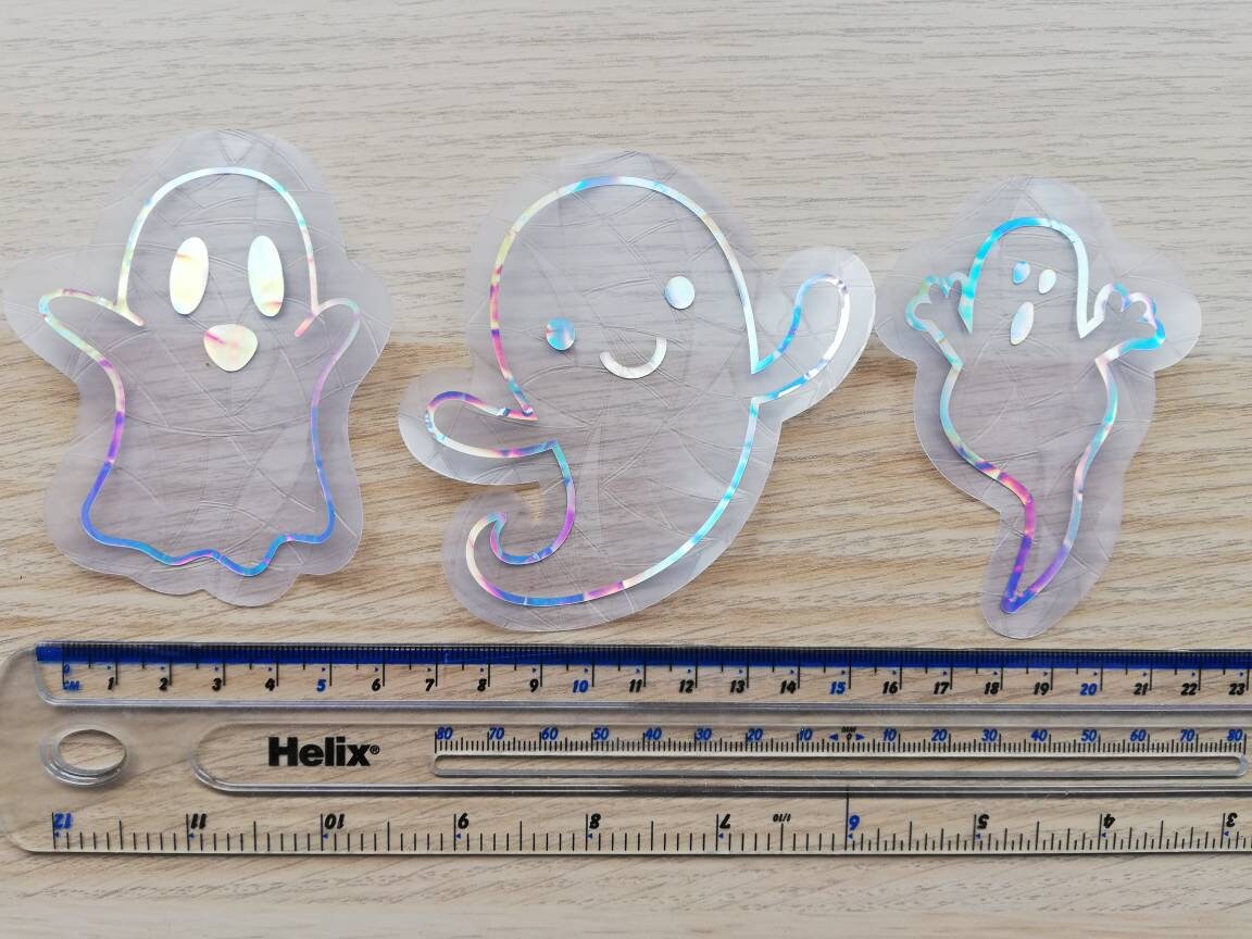 Trio of Ghosts Suncatcher Sticker - Easy to use window rainbow maker || Halloween window decoration