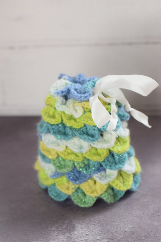 Forest Lake Dragon Egg Dice Bag! - With Twinkle Yarn // Crocheted scale effect bag, handmade, great for dice storage