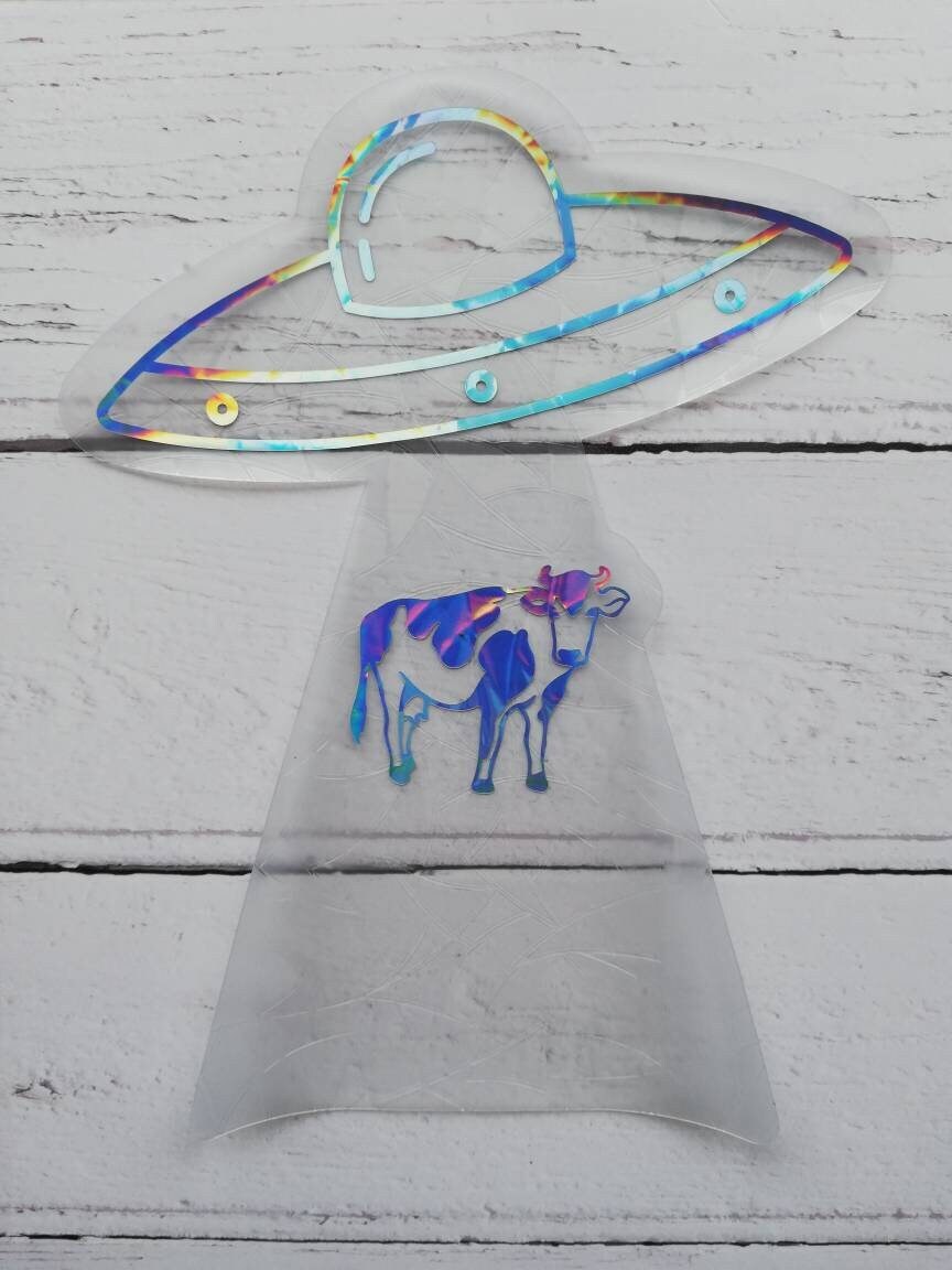 UFO Cow Suncatcher Sticker - Easy to use window rainbow maker